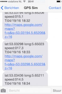 De sms'jes die je van de tracker krijgt.